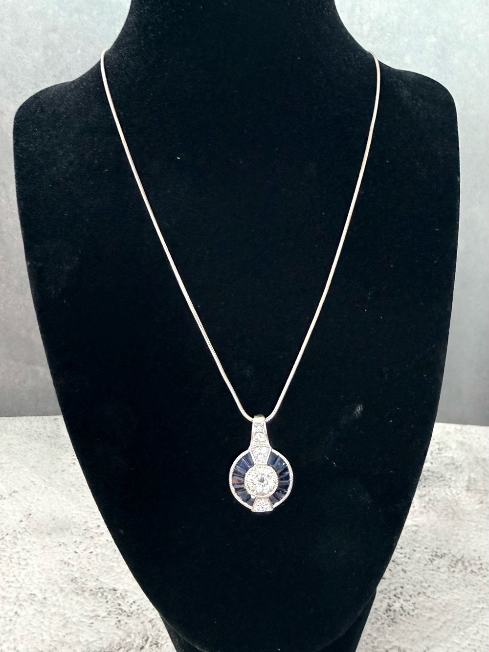 GP silver colored Halo with blue and white Cz stones chain is 925 silver